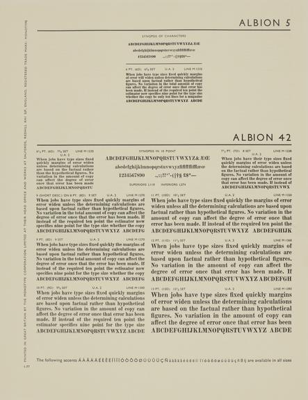 Specimen sheet for Albion (series number: 5) and Albion (No.2) (series number: 42)