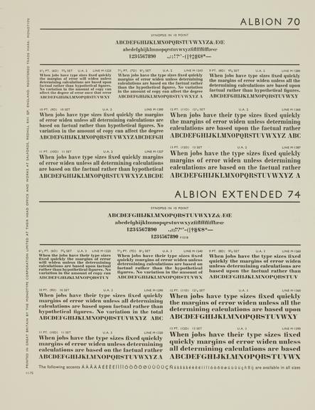 Specimen sheet for Albion (No.4) (series number: 70) and Albion Extended (series number: 74)