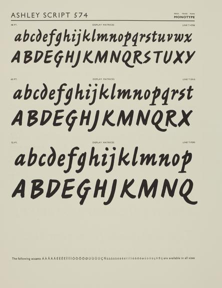 Specimen sheet for Ashley Script (series number: 574)