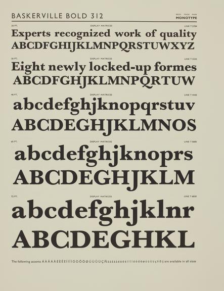 Specimen sheet for Baskerville Bold (series number: 312)