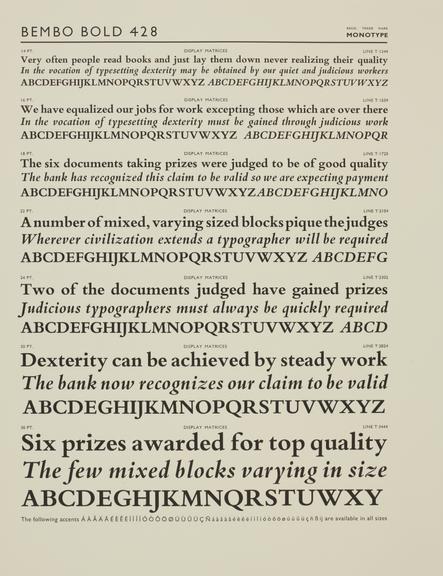 Specimen sheet for Bembo Bold (series number: 428)