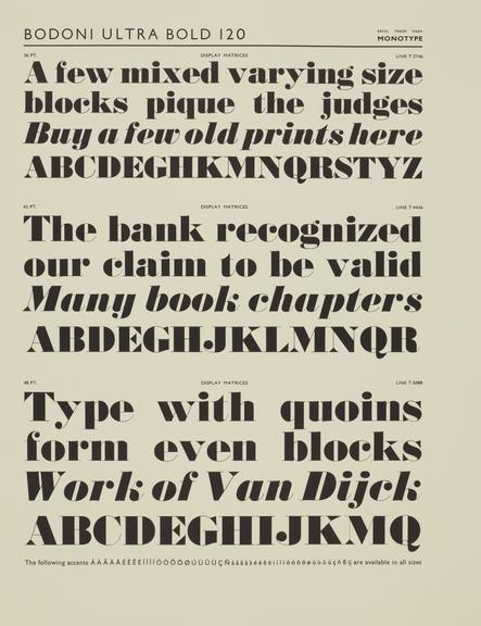 Specimen sheet for Bodoni Ultra Bold (series number: 120)