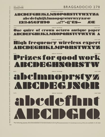 Specimen sheet for Braggadocio (series number: 278)