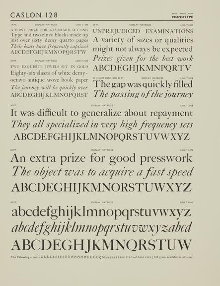 Specimen sheet for Caslon (series number: 128)