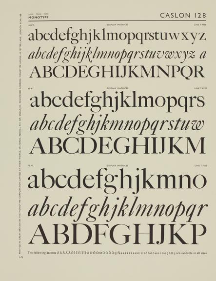 Specimen sheet for Caslon (series number: 128)