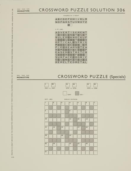 Specimen sheet for Crossword Puzzle Solution (series number: 306)