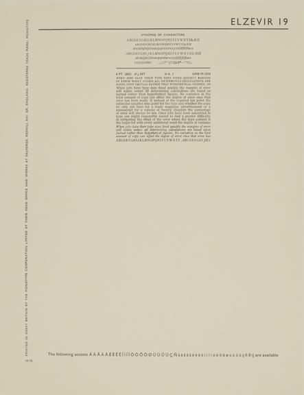 Specimen sheet for Elzevir (series number: 19)