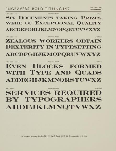 Specimen sheet for Engravers' Bold Titling (series number: 147)