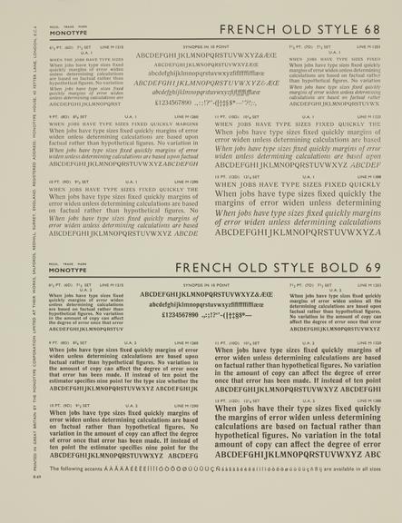 Specimen sheet for French Old Style (series number: 68) and French Old Style Bold (series number: 69)