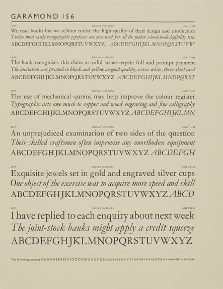 Specimen sheet for Garamond (series number: 156)