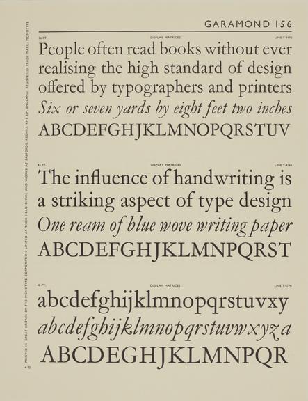 Specimen sheet for Garamond (series number: 156)