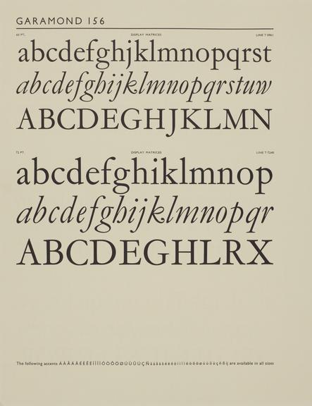 Specimen sheet for Garamond (series number: 156)