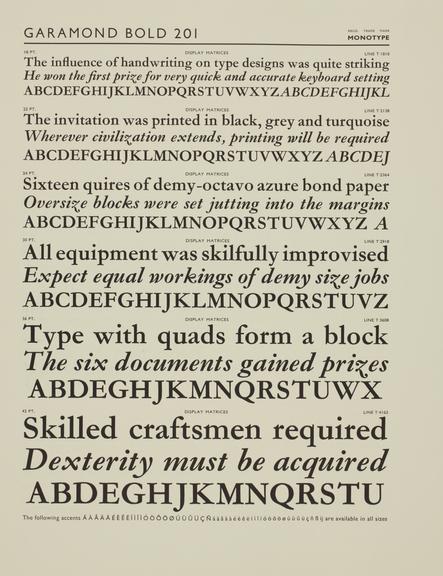 Specimen sheet for Garamond Bold (series number: 201)