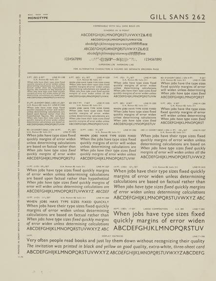 Specimen sheet for Gill Sans (series number: 262)