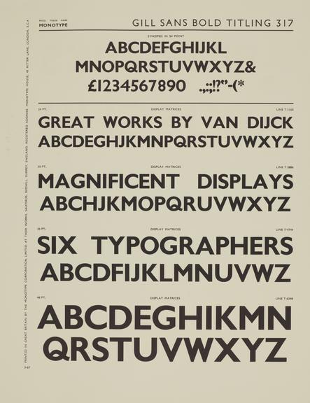 Specimen sheet for Gill Sans Bold Titling (series number: 317)