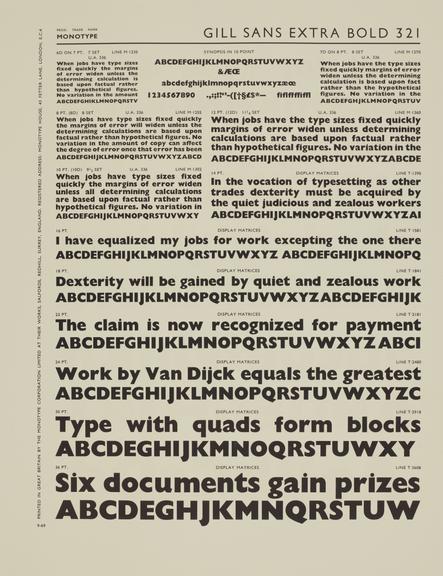 Specimen sheet for Gill Sans Extra Bold (series number: 321)