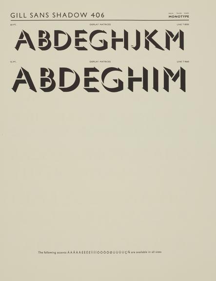 Specimen sheet for Gill Sans Shadow (No.1) (series number: 406)