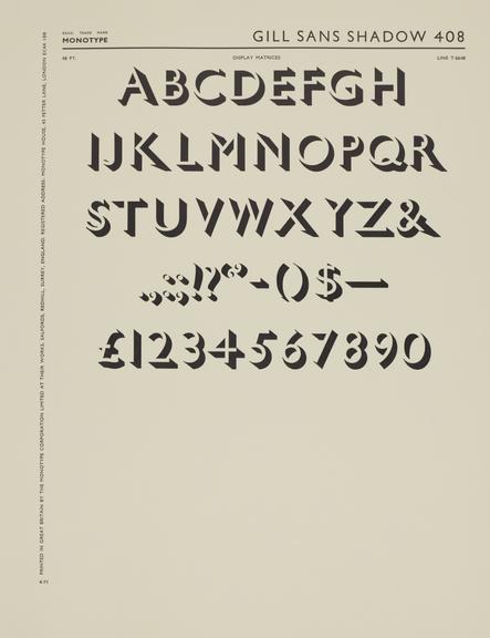 Specimen sheet for Gill Sans Shadow (No.2) (series number: 408)