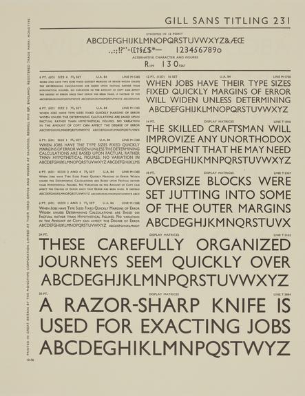 Specimen sheet for Gill Sans Titling (series number: 231)