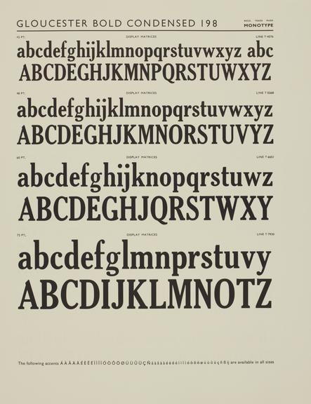 Specimen sheet for Gloucester Bold Condensed (series number: 198)