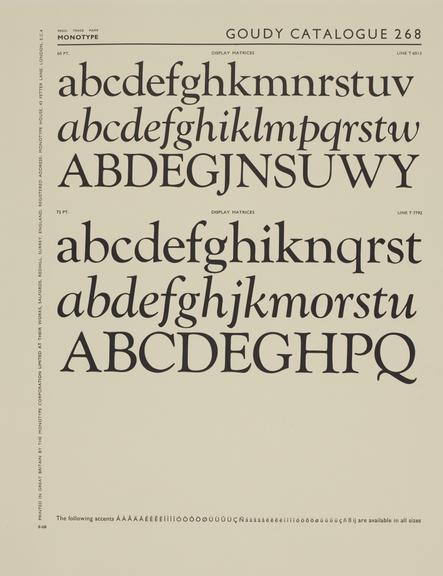 Specimen sheet for Goudy Catalogue (series number: 268)