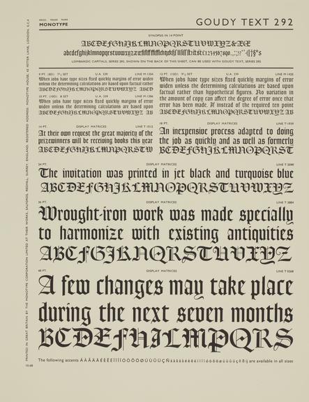 Specimen sheet for Goudy Text (series number: 292)