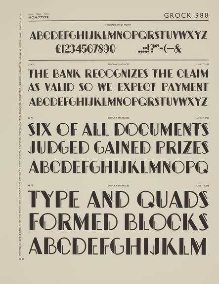 Specimen sheet for Grock (series number: 388)