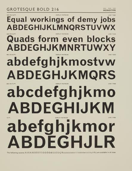 Specimen sheet for Grotesque Bold (No.1) (series number: 216)