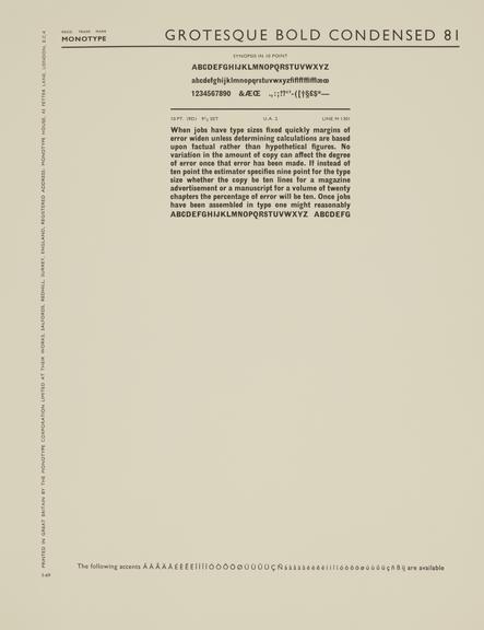 Specimen sheet for Grotesque Bold Condensed (series number: 81)