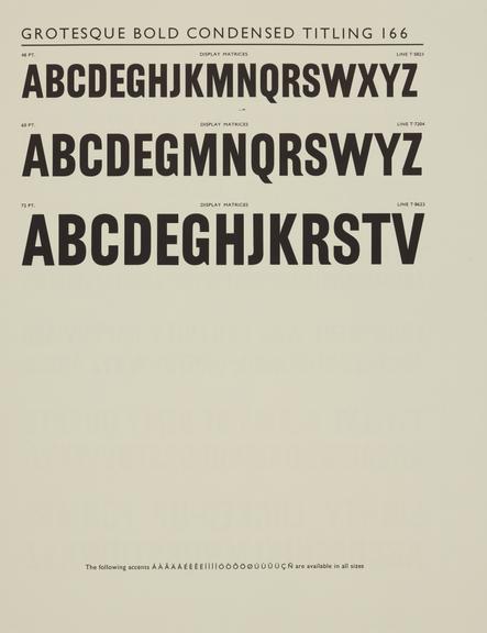 Specimen sheet for Grotesque Bold Condensed Titling (series number: 166)