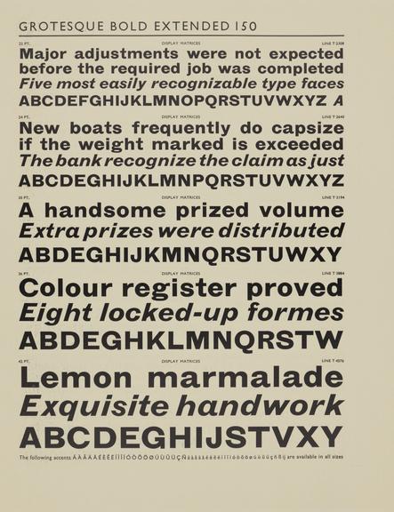 Specimen sheet for Grotesque Bold Extended (No.1) (series number: 150)