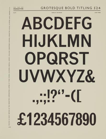 Specimen sheet for Grotesque Bold Titling (series number: 524)