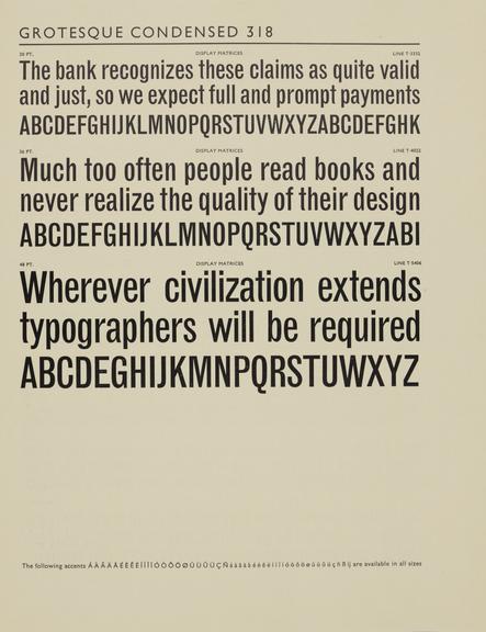 Specimen sheet for Grotesque Condensed (No.3) (series number: 318)