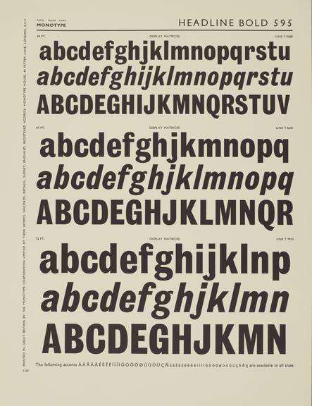 Specimen sheet for Headline Bold (series number: 595)