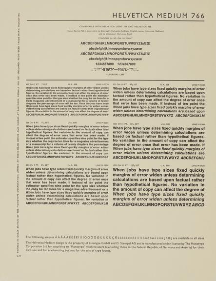 Specimen sheet for Helvetica Medium (series number: 766)