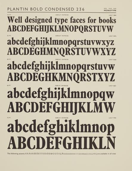 Specimen sheet for Plantin Bold Condensed (series number: 236)