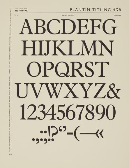 Specimen sheet for Plantin Titling (series number: 438)