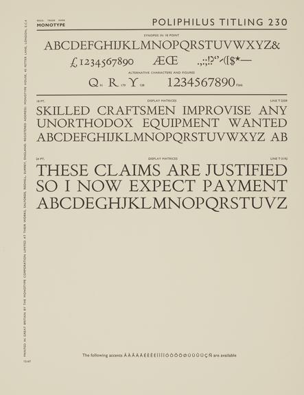 Specimen sheet for Poliphilus Titling (series number: 230)