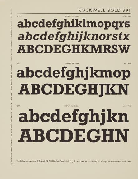 Specimen sheet for Rockwell Bold (series number: 391)