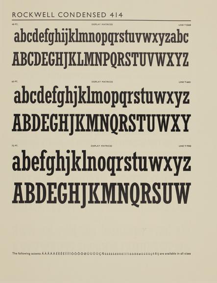 Specimen sheet for Rockwell Condensed (series number: 414)