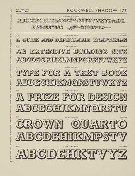 Specimen sheet for Rockwell Shadow (series number: 175)