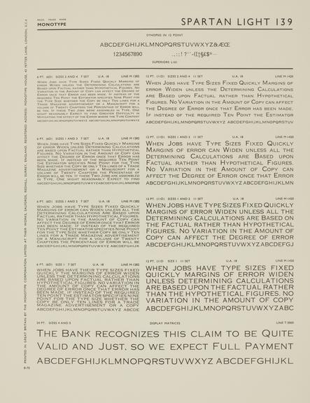 Specimen sheet for Spartan Light (series number: 139)