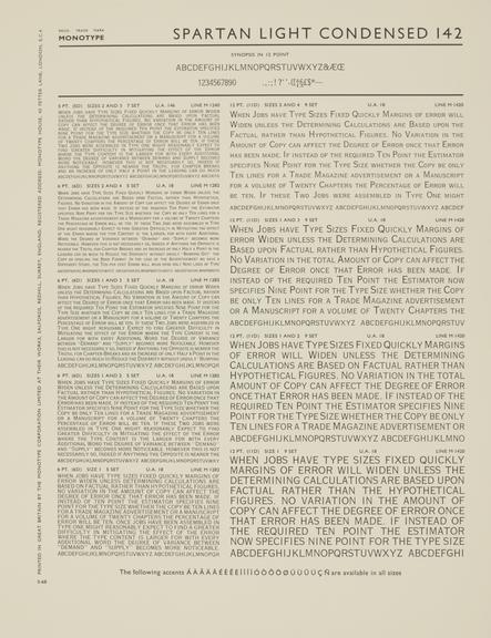 Specimen sheet for Spartan Light Condensed (series number: 142)