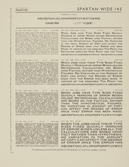 Specimen sheet for Spartan Wide (series number: 145)