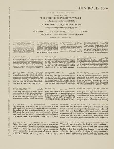 Specimen sheet for Times Bold (series number: 334)