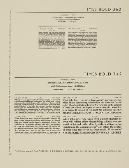 Specimen sheet for Times Bold (series number: 360)