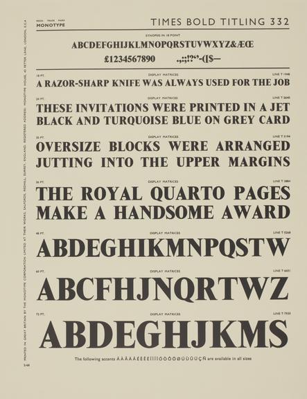 Specimen sheet for Times Extended Titling (series number: 339)