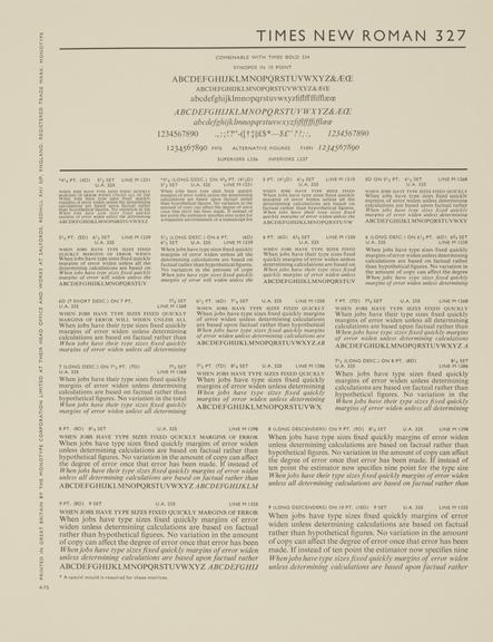 Specimen sheet for Times New Roman (series number: 327)