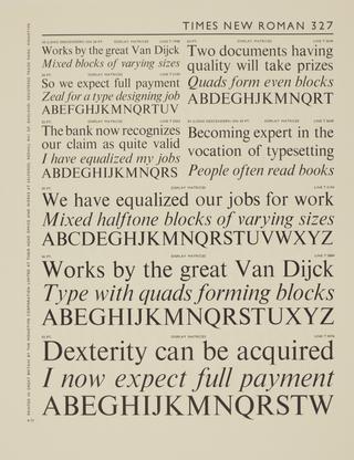 Specimen sheet for Times New Roman (series number: 327)