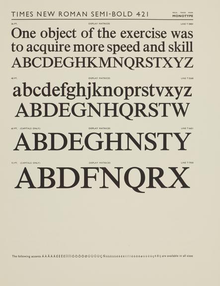 Specimen sheet for Times New Roman Wide (series number: 427)